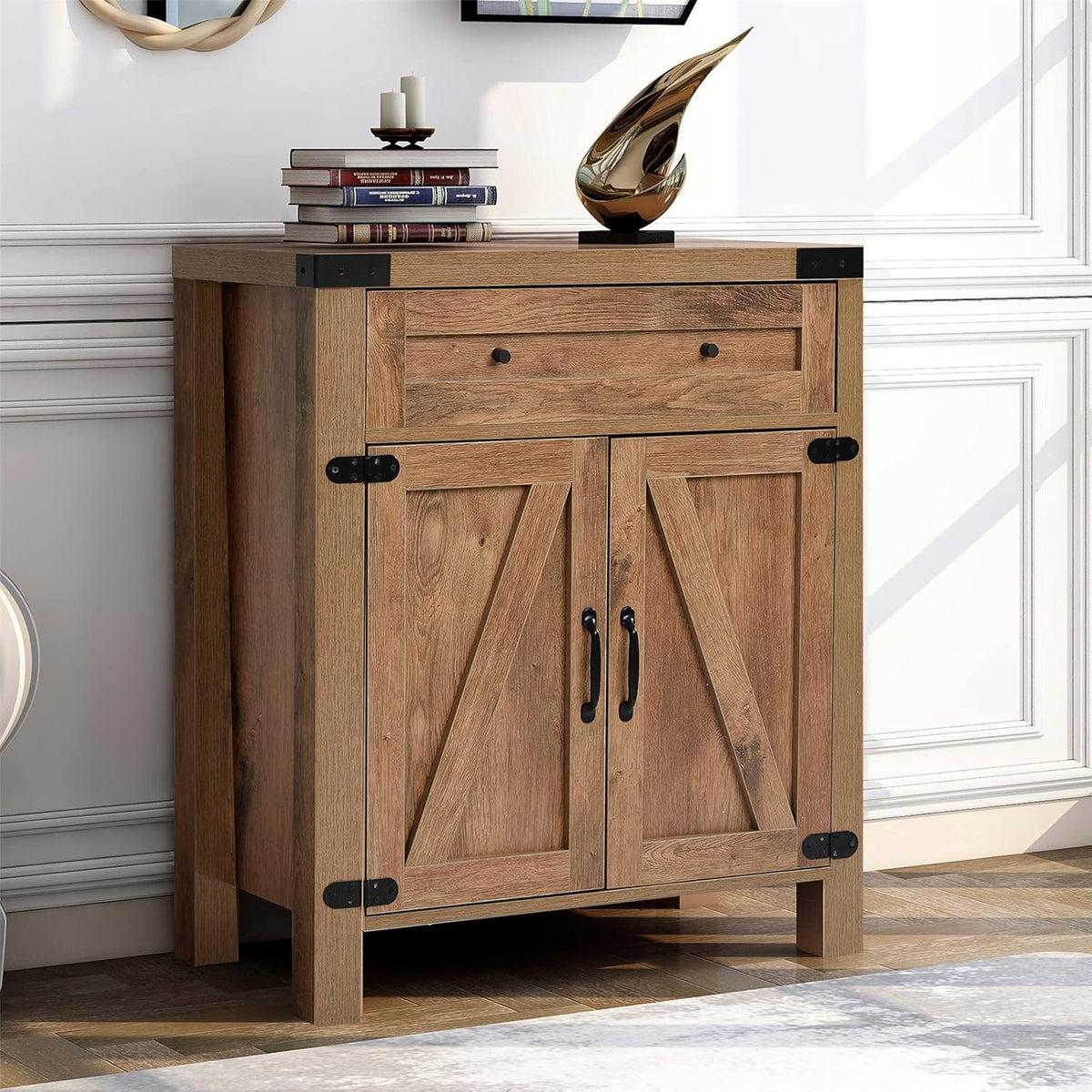 32 Farmhouse Barn Door Wood Accent Chest with Drawer A5575