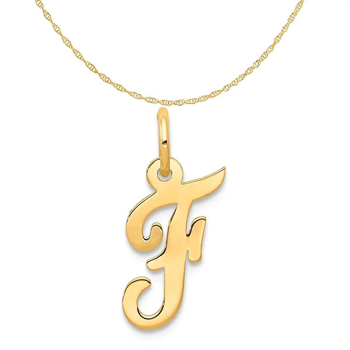 14K Yellow Gold Script Letter F Initial Pendant Charm With 10K Yellow Gold Rope Chain Necklace 20'' L123797