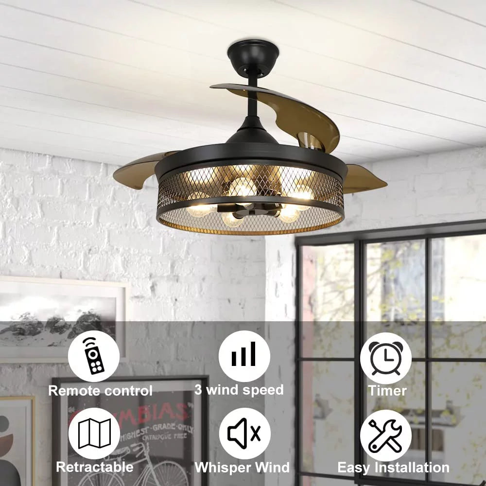 42" Invisible Ceiling Fan with Light and Remote O7582
