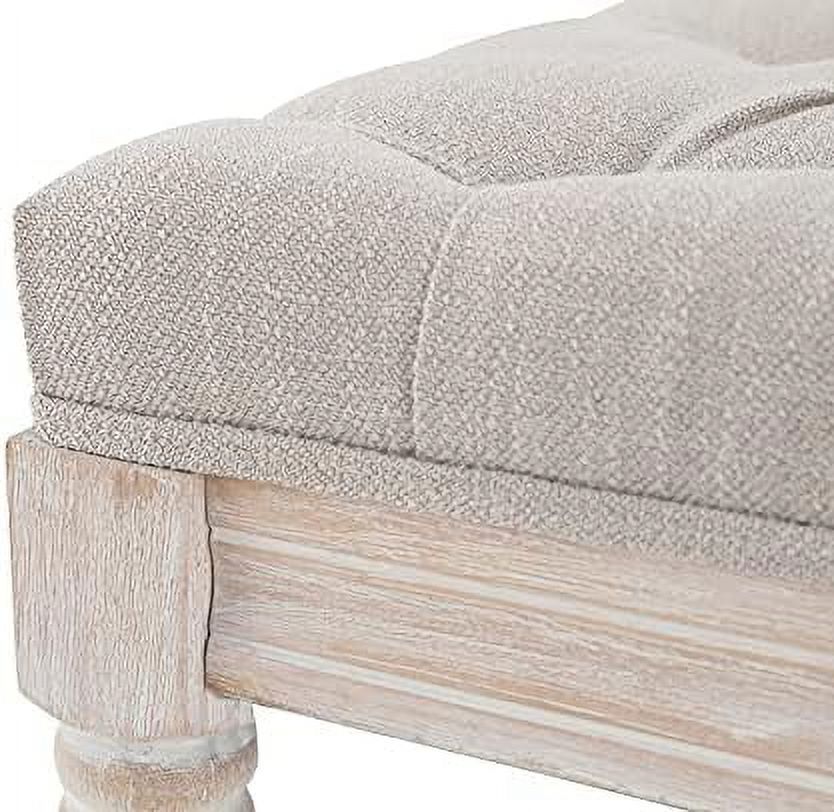 Beige Tufted Wood Entryway Bench S153