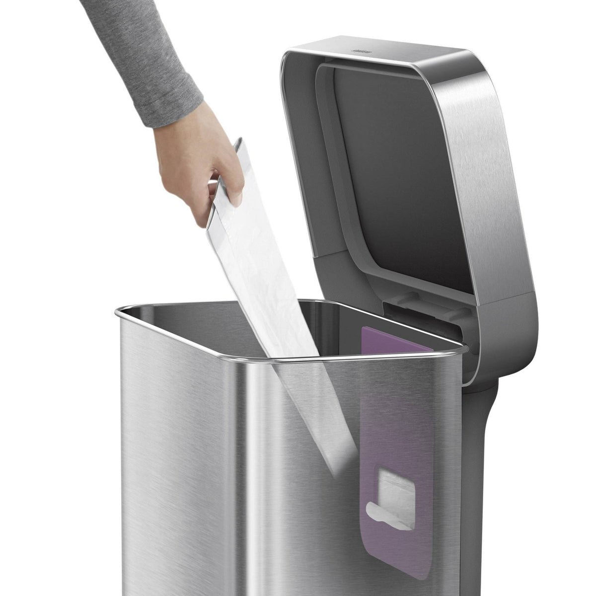 55L Rectangular Step Trash Can Brushed Silver A335