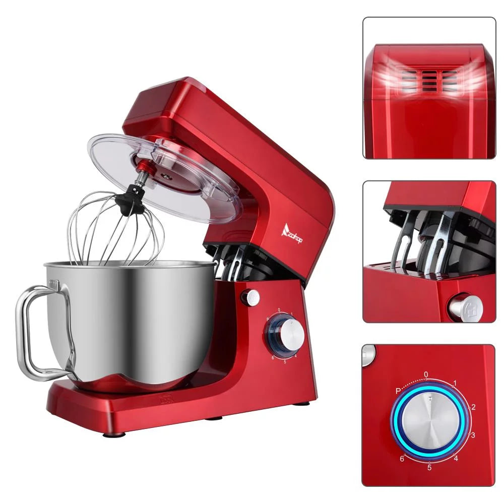 Red 6 Speed Control 7.5QT Electric Stand Mixer with Stainless Steel Bowl O11678