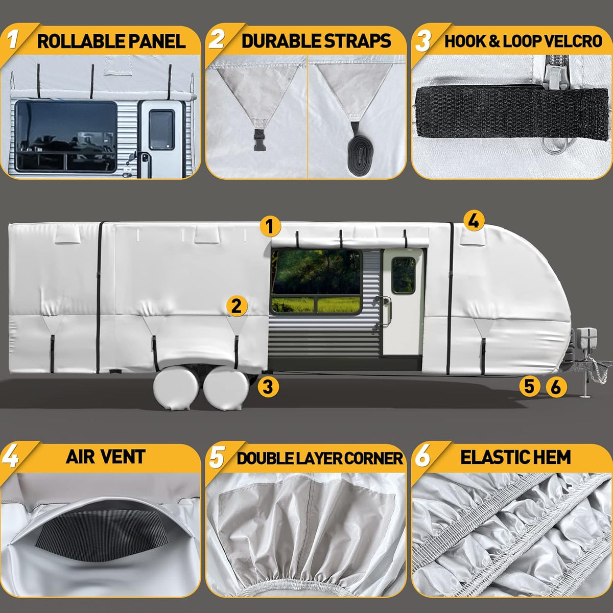 Waterproof Windproof Anti-UV Travel Trailer Cover for 18'-20' RV S8943