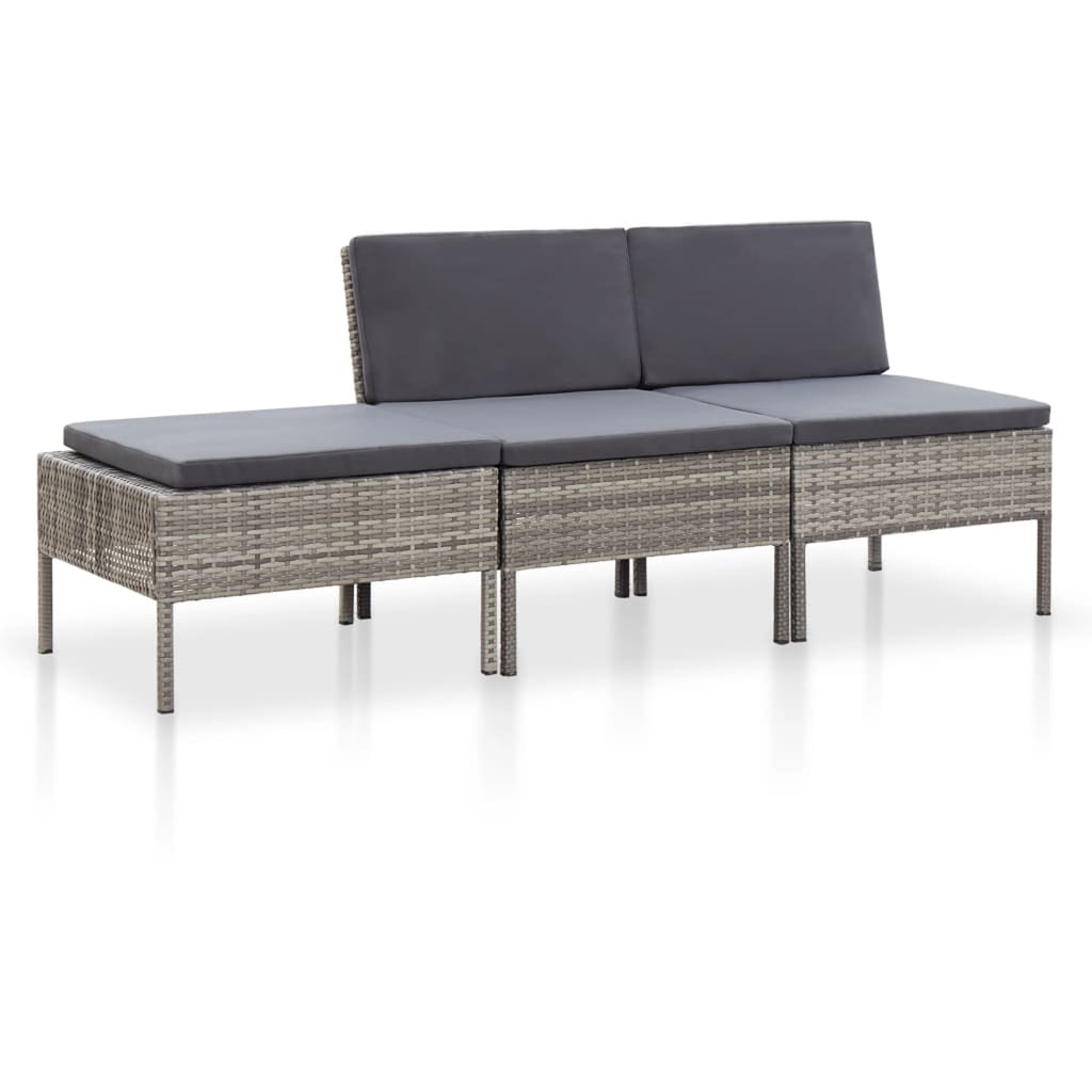 3 Piece Outdoor Sectional Sofa Set with Cushions Poly Rattan Steel Frame A701