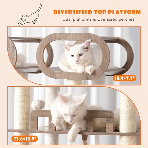 76.8-inch Wooden Cat Tree with Litter Box Enclosure and Scratching Post I49415