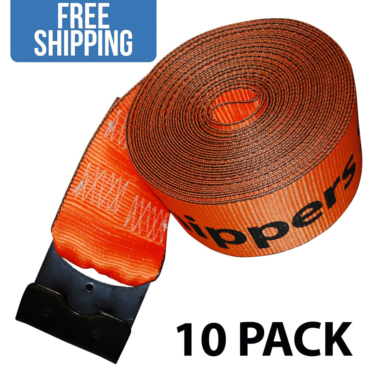 10 Pack Orange Winch Strap with Flat Hook Q434