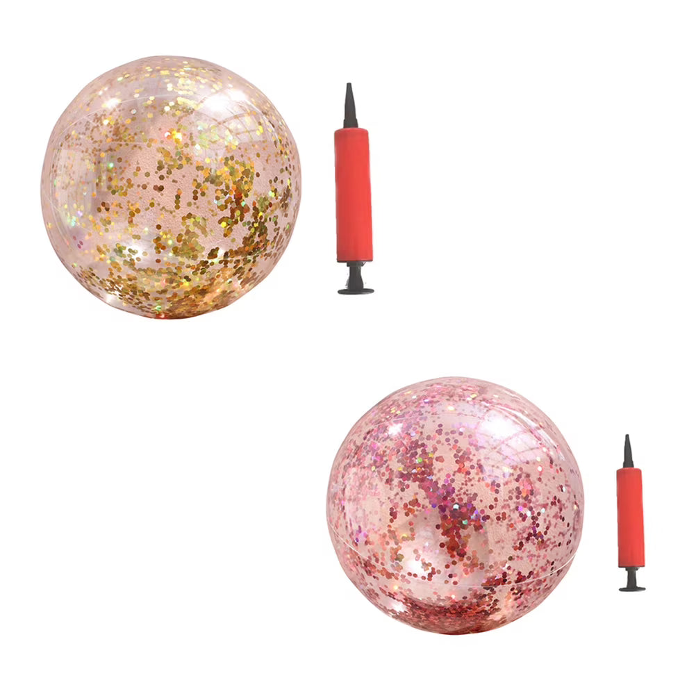 2pcs Glitter Sequin Beach Balls Round Transparent PVC Inflatable Ball Toys with Pumps I154766