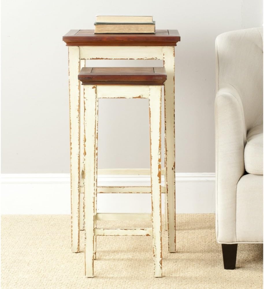 Antiqued White and Dark Brown Nesting Tables Q826265
