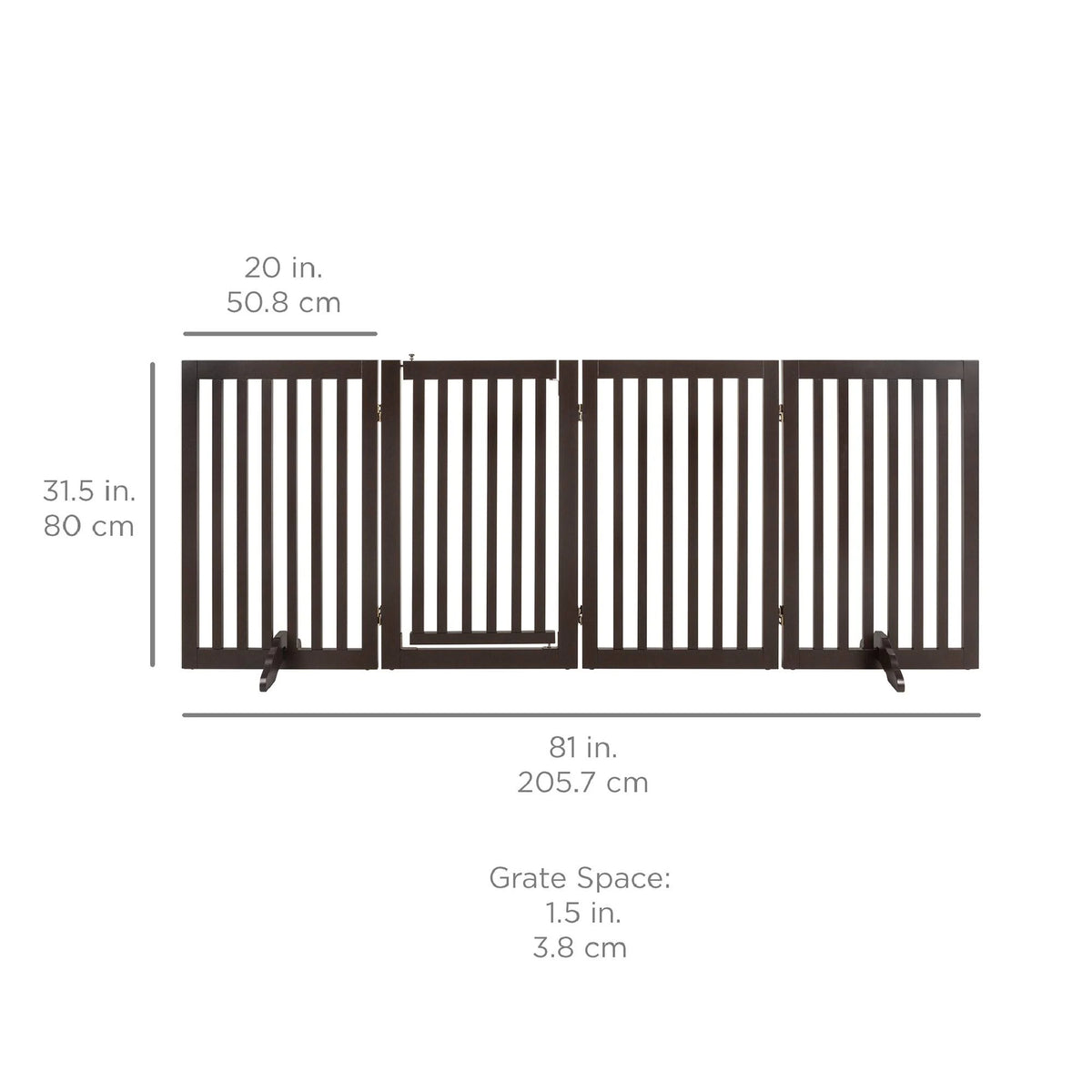 Espresso 4-Panel Freestanding Wooden Pet Gate with Walk Through Door C461