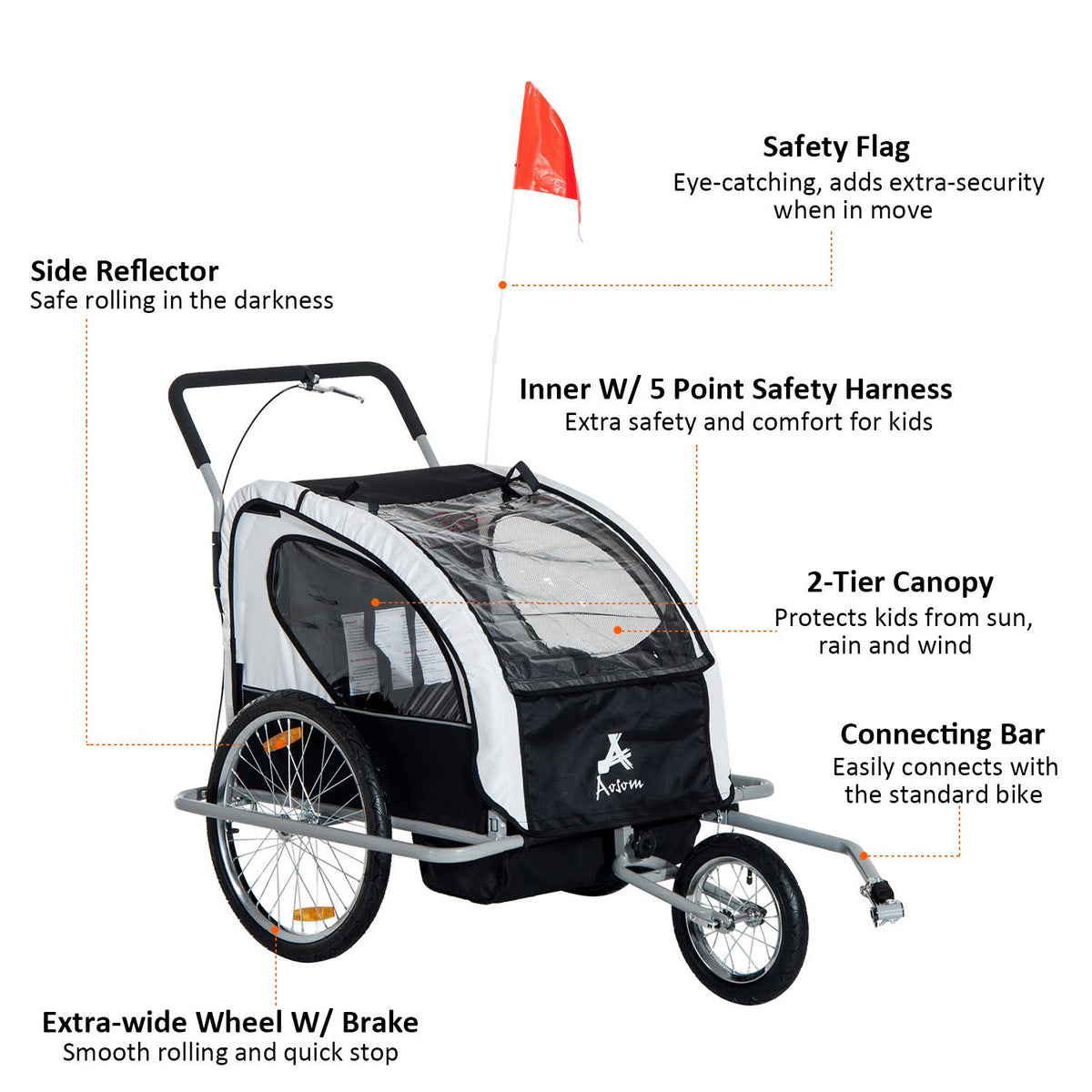 2in1 Double Child Bike Trailer and Stroller - Black O109