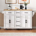 56.5" Rolling Kitchen Island with Drop Leaf, Power Outlet, 4 Doors, 5 Drawers, Black E357979