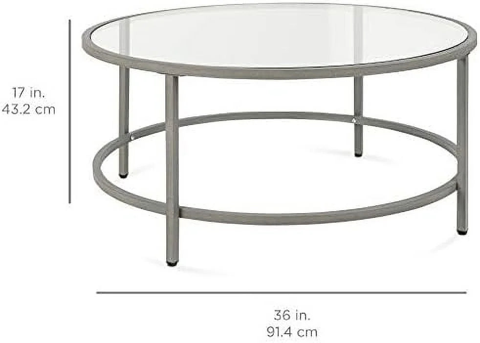 36in Round Tempered Glass Coffee Table with Metal Frame B496