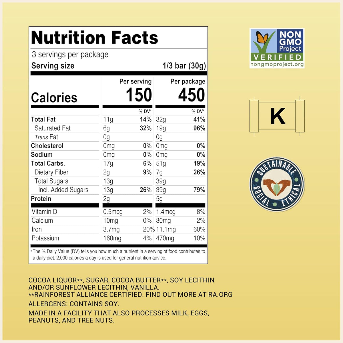 Dark Chocolate Bars 55% Cocoa 3.2oz Bar 12 Pack K3962