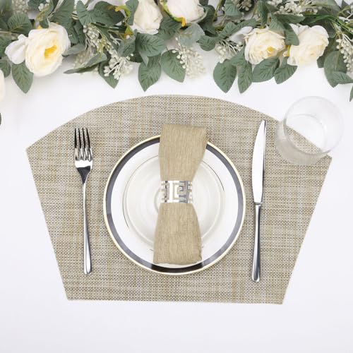 Round Table Placemats Set of 4 Non Slip Heat Resistant Woven Vinyl Metallic Golden Table Mats N58795