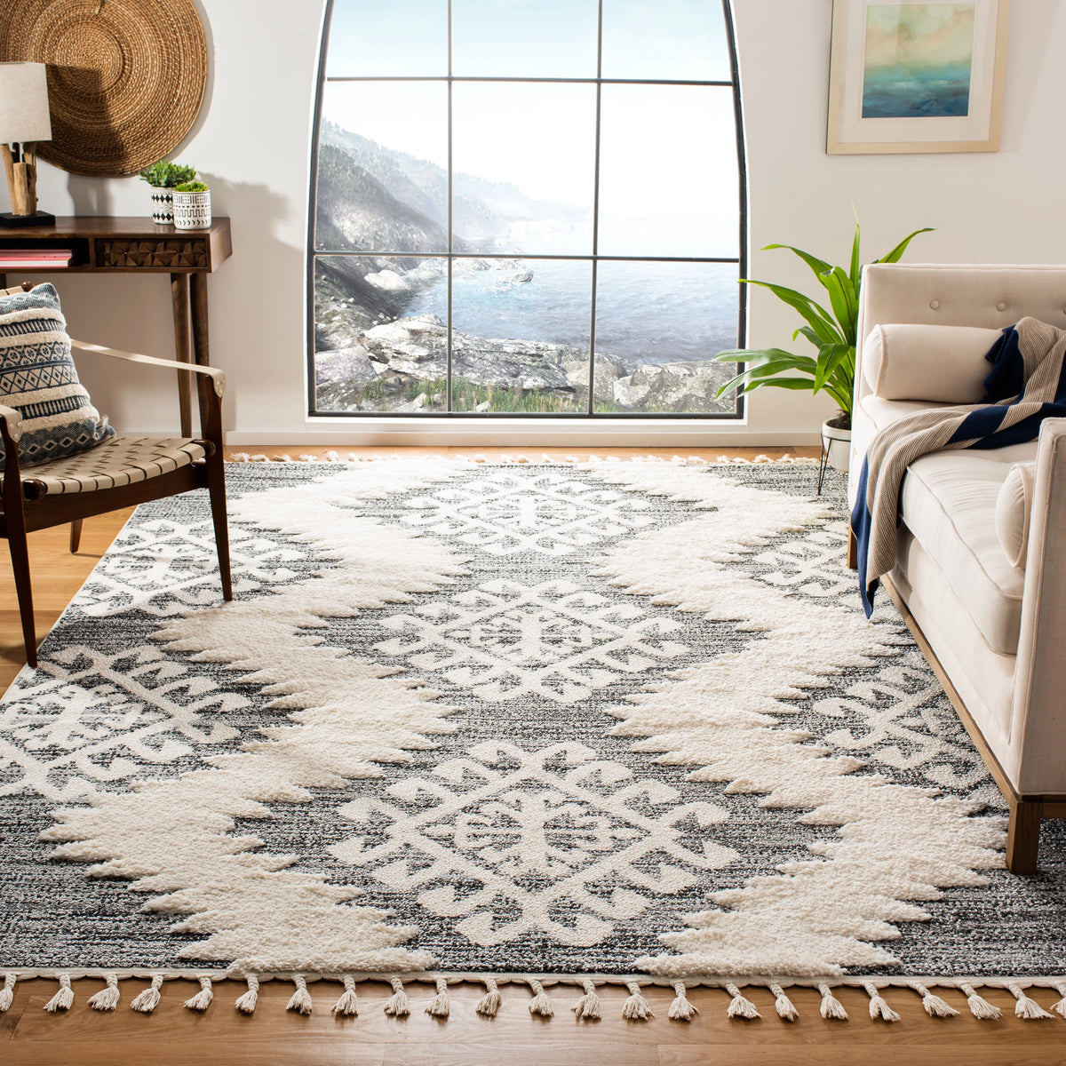 Ivory/Grey 9' x 12' Shag Area Rug R2749