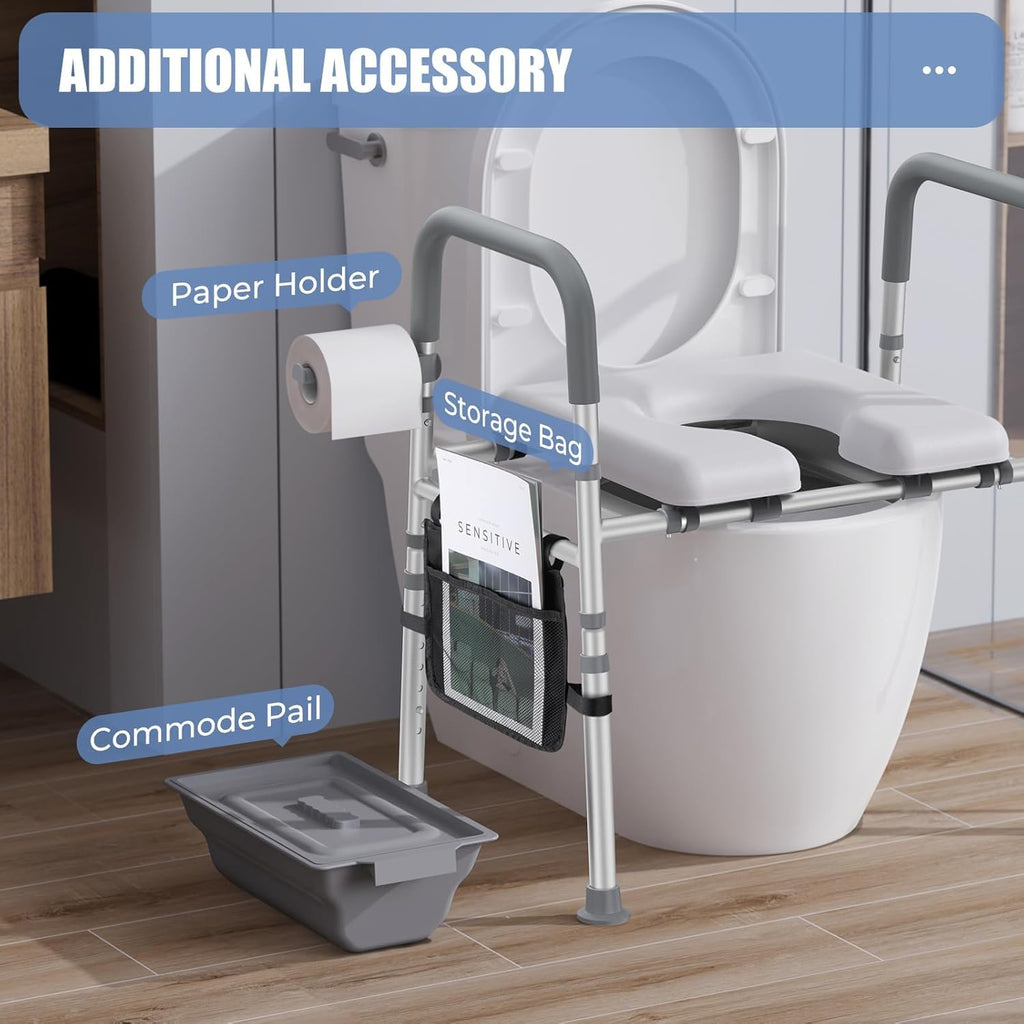 Raised Toilet Seat with Handles, Heavy Duty 400lb Adjustable Toilet Seat with Safety Frame F156
