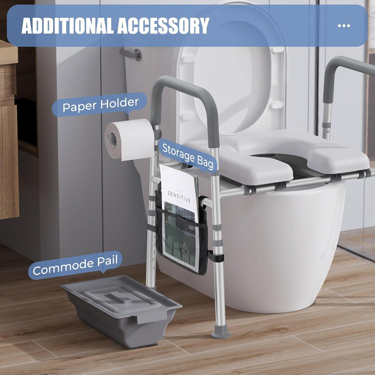 Raised Toilet Seat with Handles, Heavy Duty 400lb Adjustable Toilet Seat with Safety Frame F156