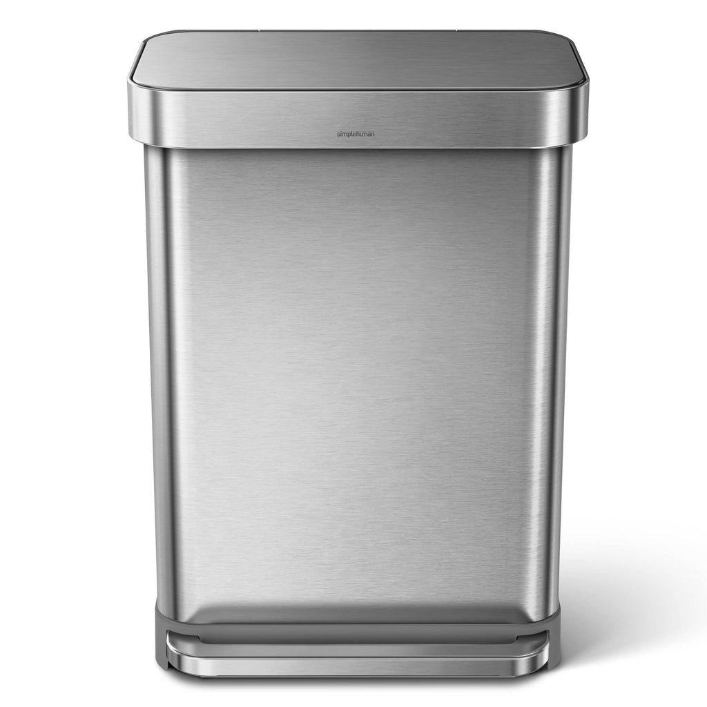 55L Rectangular Step Trash Can Brushed Silver A335