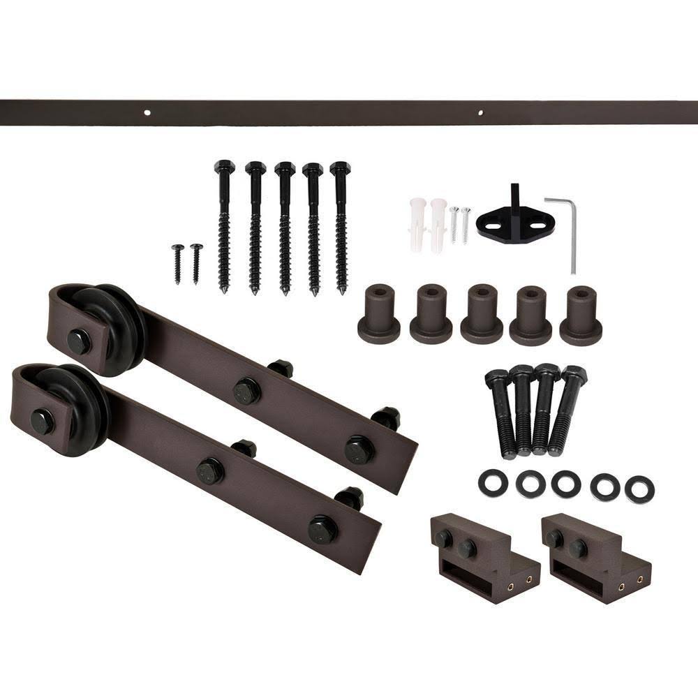 36 in. x 84 in. Distressed Espresso Stained Solid Knotty Pine Wood Interior Sliding Barn Door with Hardware Kit Y261162