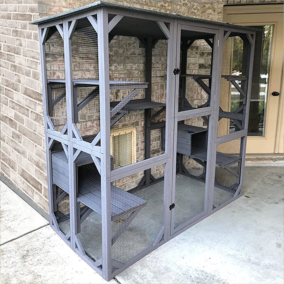 Cat Enclosure, 5-Platform Wooden Cat House with Asphalt Roof, 71 in M1900