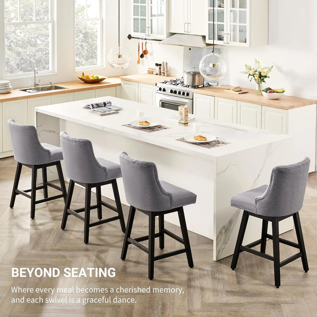 Grey 26” Upholstered Bar Stools Set of 4 with Wood Legs Z188