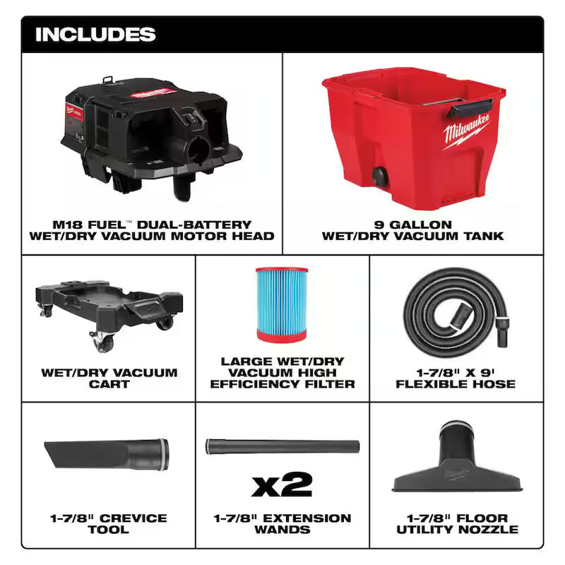 9 Gal. Cordless Wet/Dry Shop Vacuum with Right Angle Tool and Bag Q951922