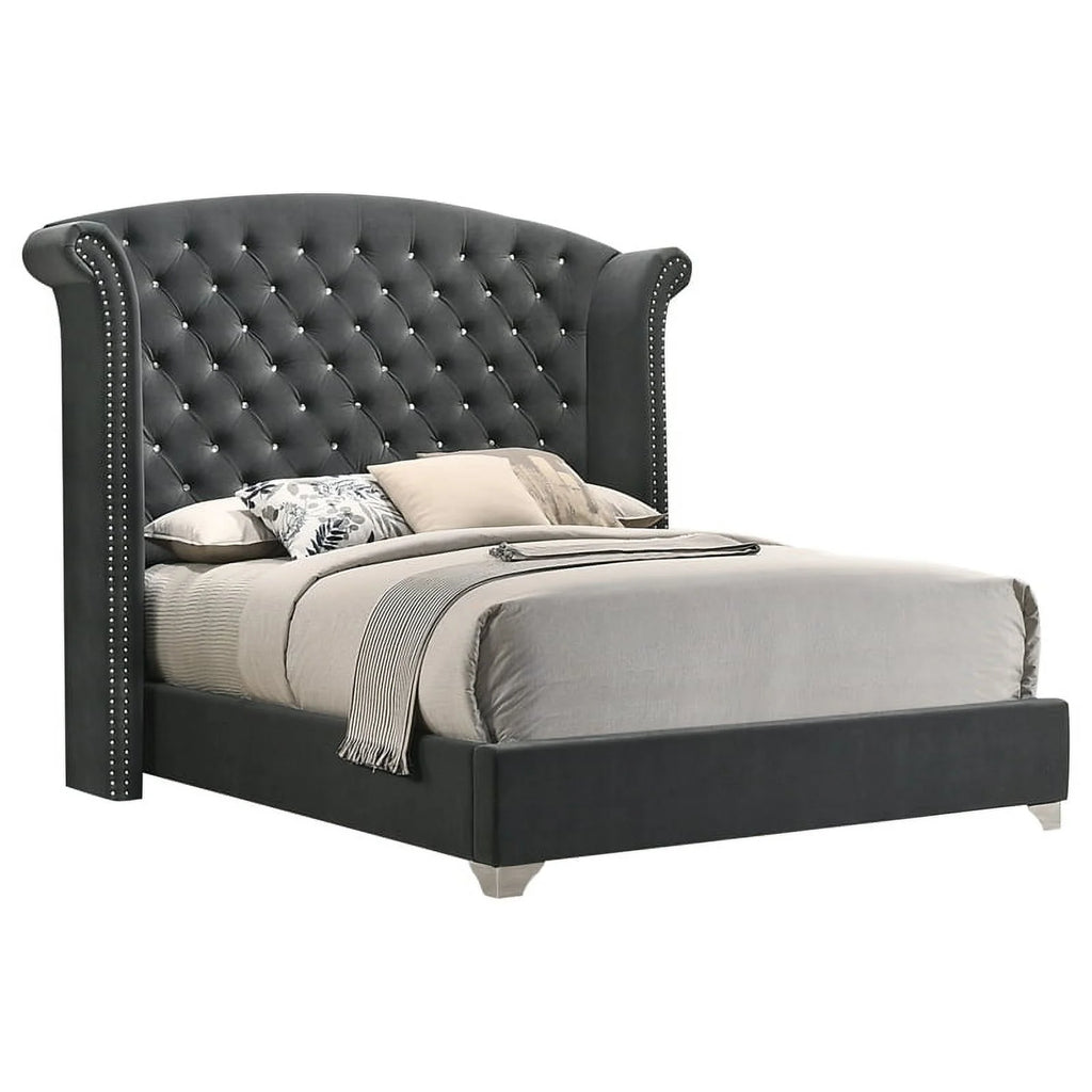 4-piece Queen Tufted Upholstered Bedroom Set Grey Y707