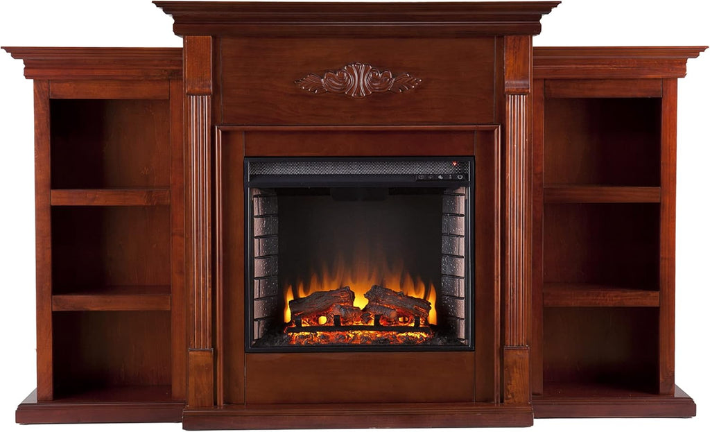 Ivory Electric Bookcase Fireplace U42581