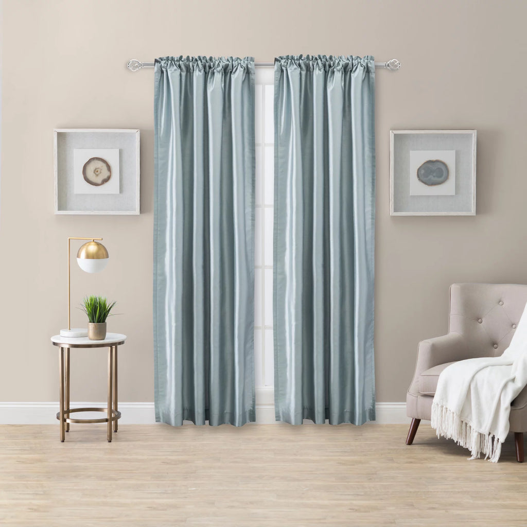 Blue 100x84" Faux-Silk Rod Pocket Curtain Pairs B2412