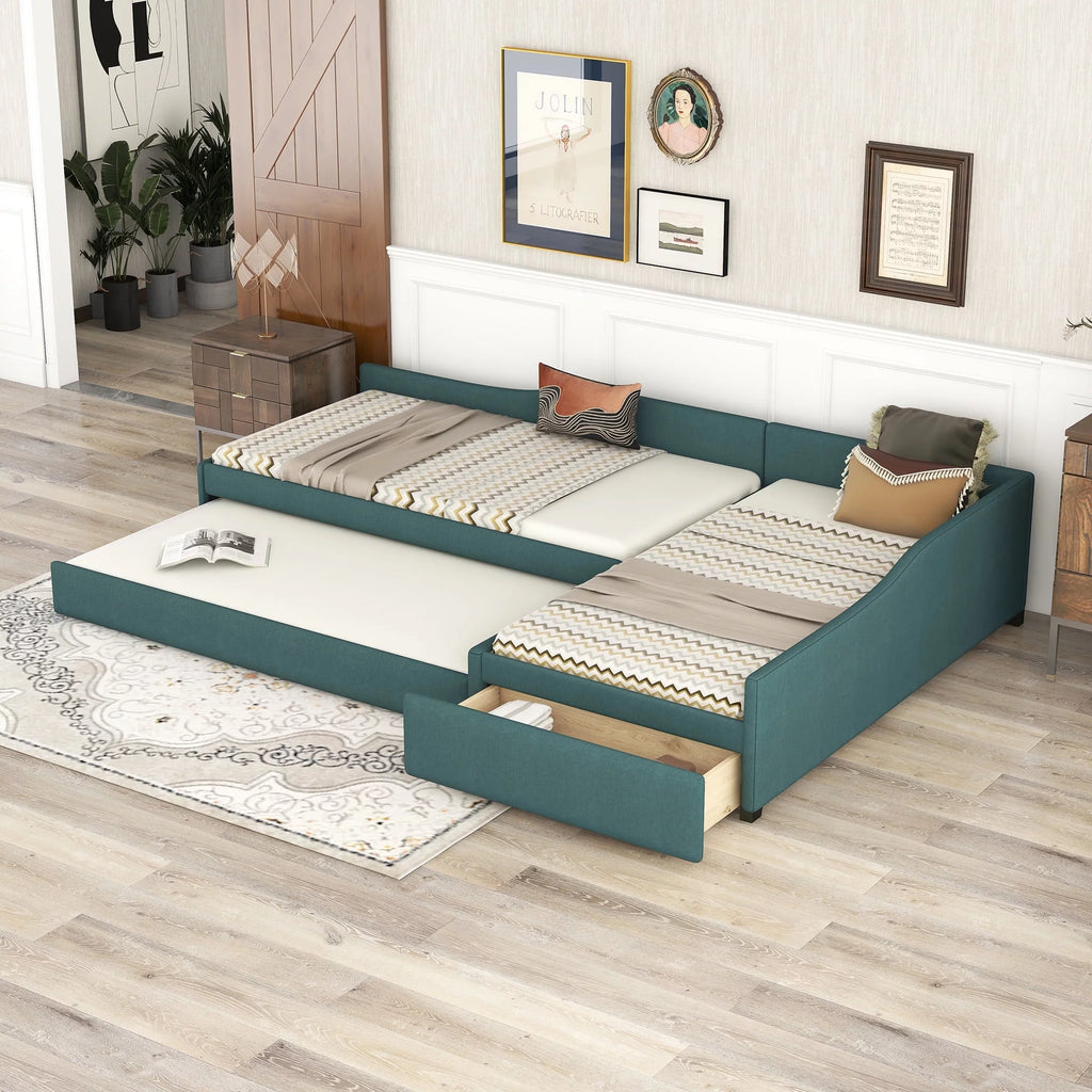 Green Upholstered Twin Size Daybed with Trundle and Drawer B5989