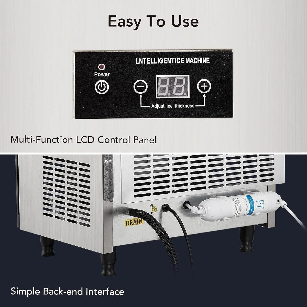Commercial Ice Maker Machine, Under Counter, 110lbs in 24Hrs, 33lbs Storage Capacity K9593