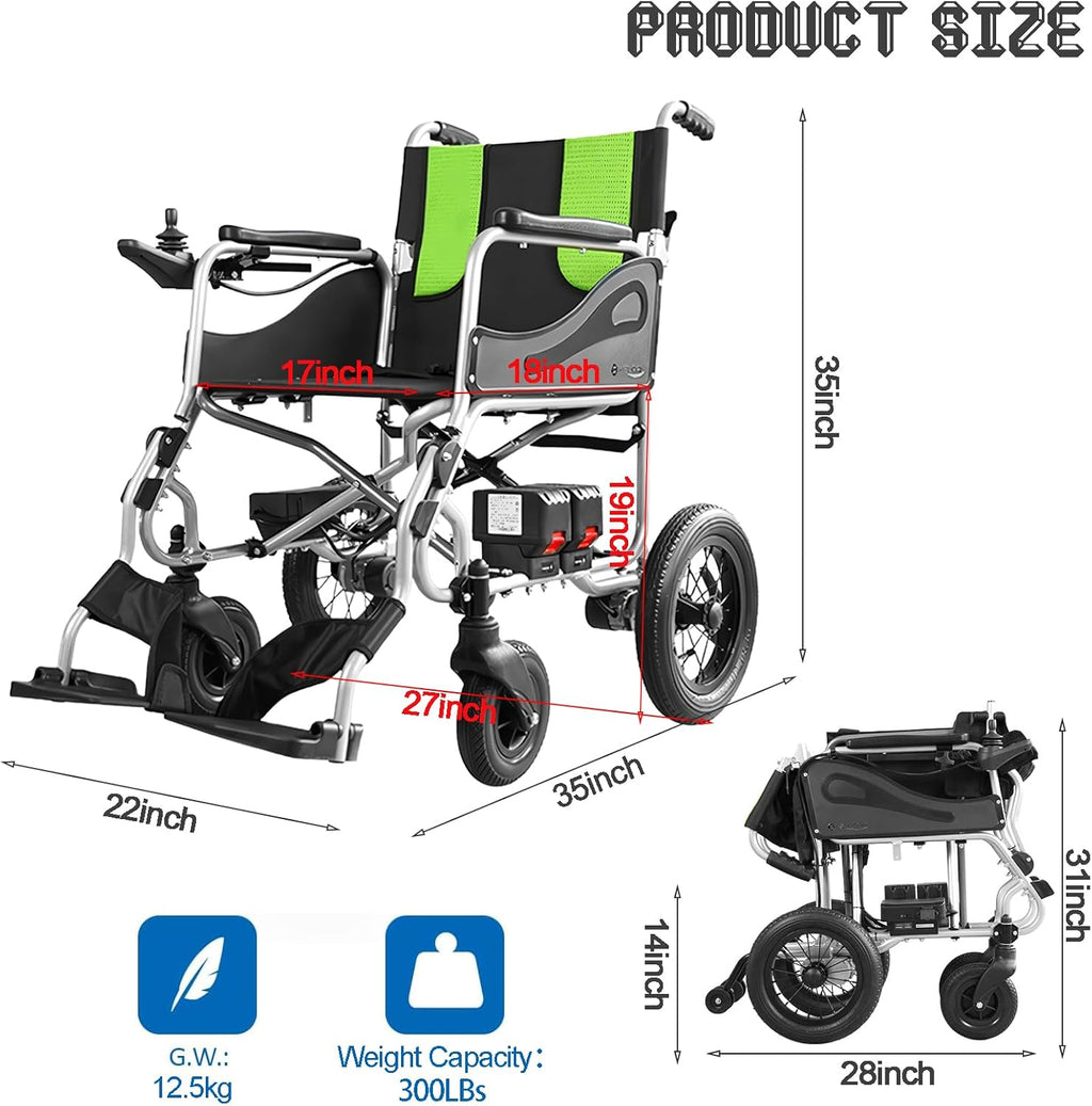 Ultra Lightweight Foldable Electric Wheelchair 30Lbs 5.2AH 2X250w A965982
