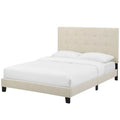 Beige Fabric Full Size Platform Bed Frame D17459