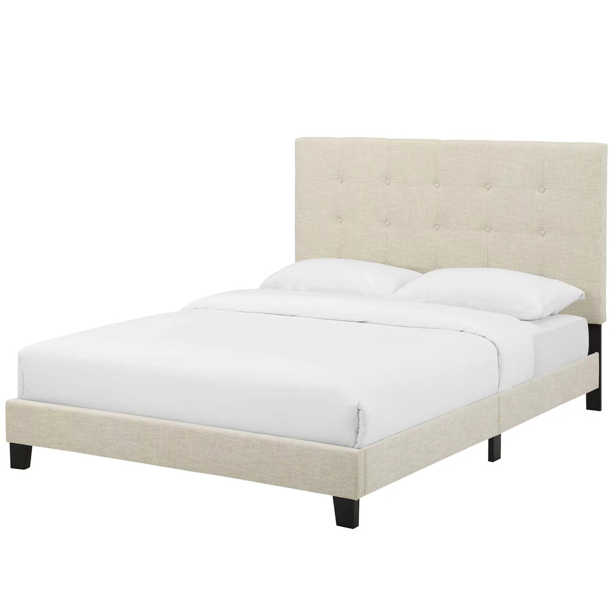 Beige Fabric Full Size Platform Bed Frame D17459