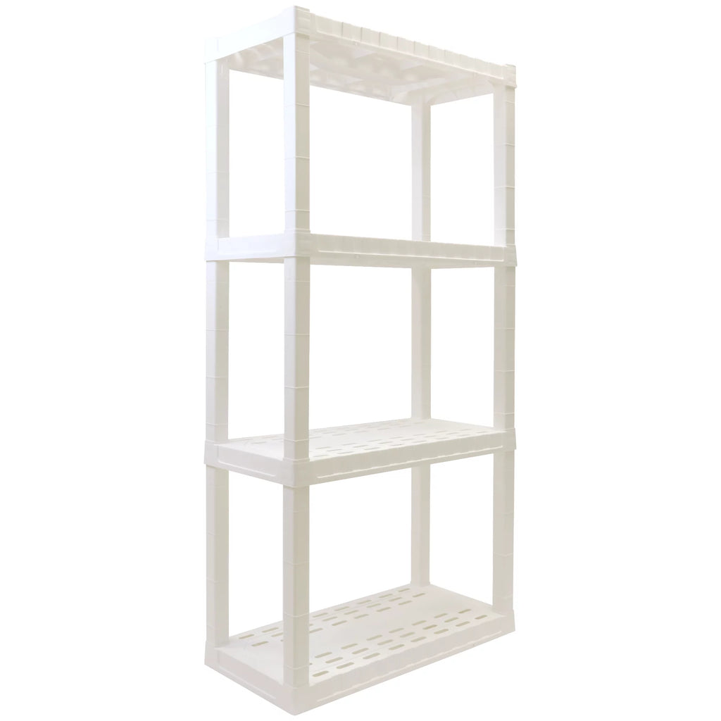 4 Shelf Plastic Garage Shelves, Pack of 4, White 400 lbs Capacity Q835877