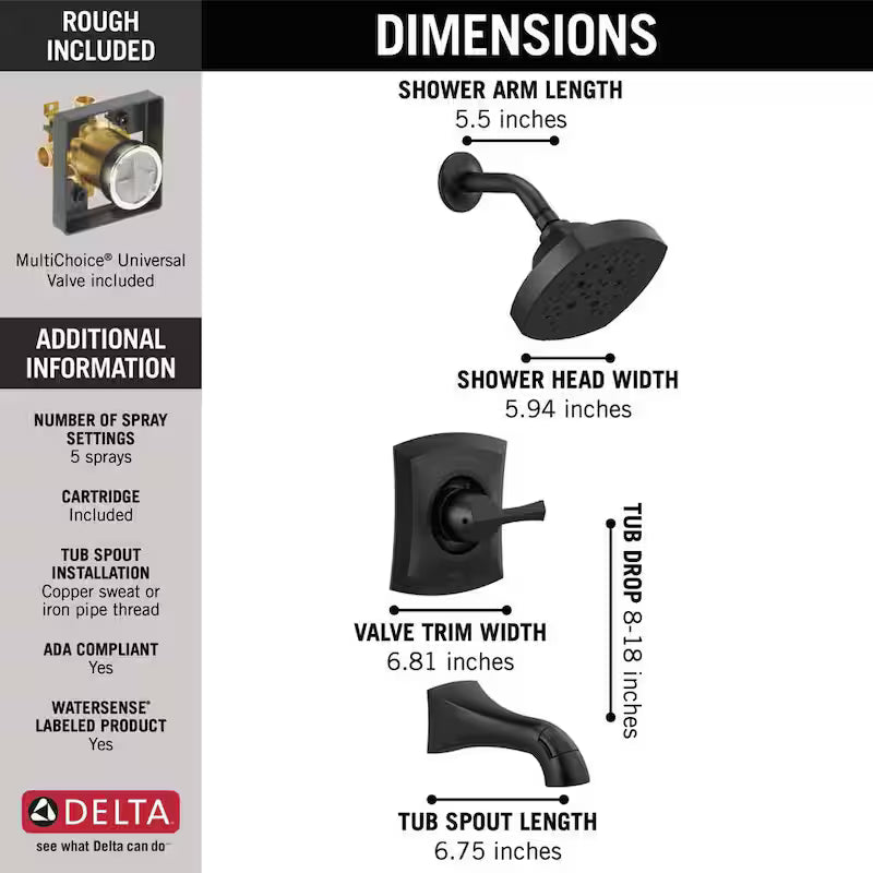 Single-Handle 5-Spray Tub and Shower Faucet Matte Black Q327