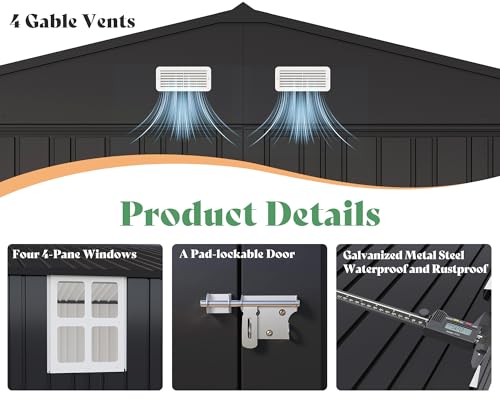 13.2x21x8 FT Outdoor Metal Garage Shed with Double Hinged Doors and 4 Windows Z62079