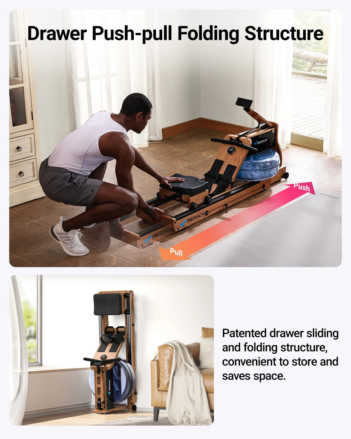 Foldable Solid Wood Rowing Machine D986418