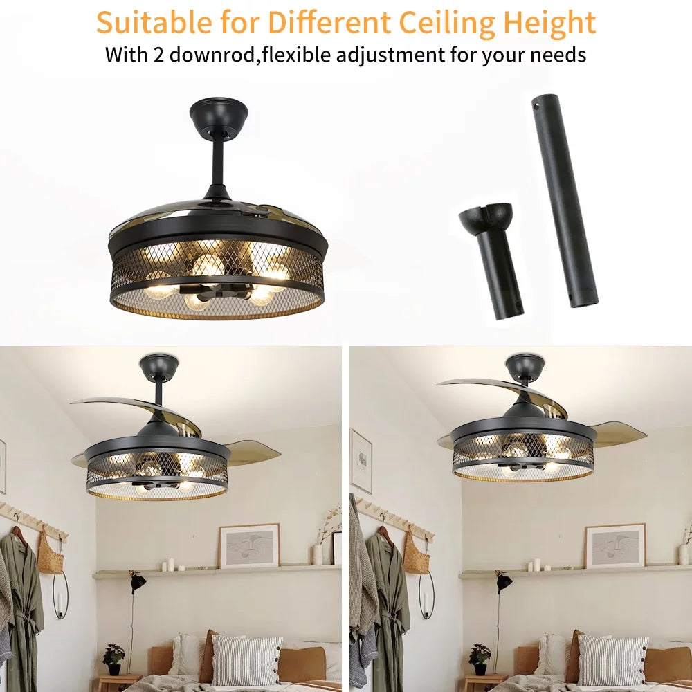 42" Invisible Ceiling Fan with Light and Remote O7582