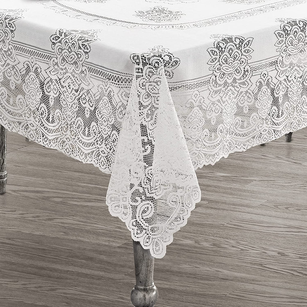 White Polyester Lace Tablecloth 52 x 70 Inch U5819
