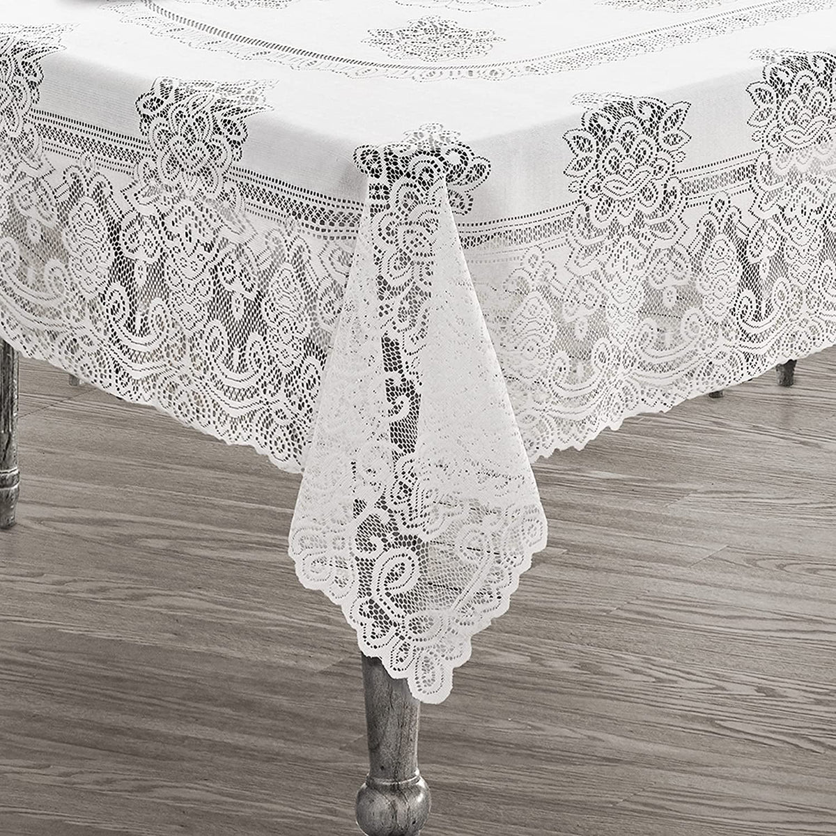 White Polyester Lace Tablecloth 52 x 70 Inch U5819