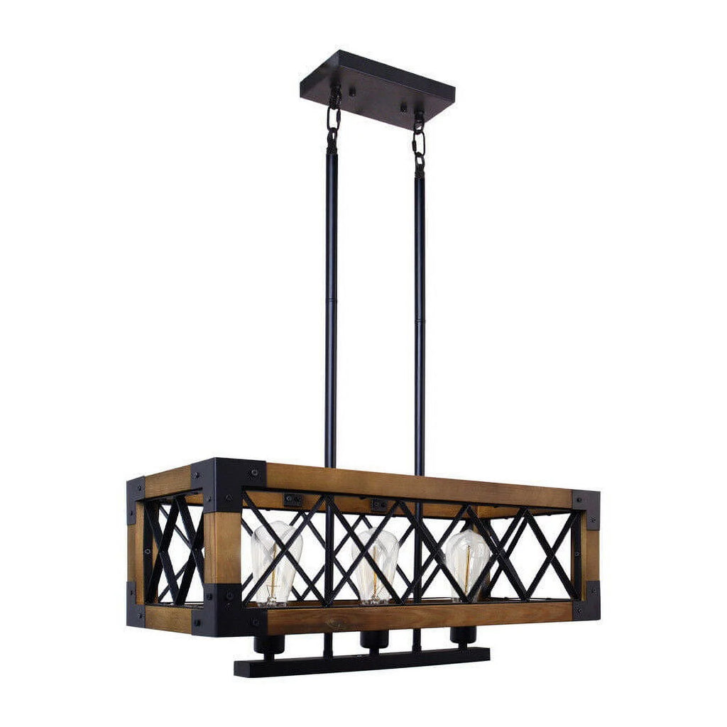 5-Lights Wooden Rectangle Pendant Light Fixture E62603