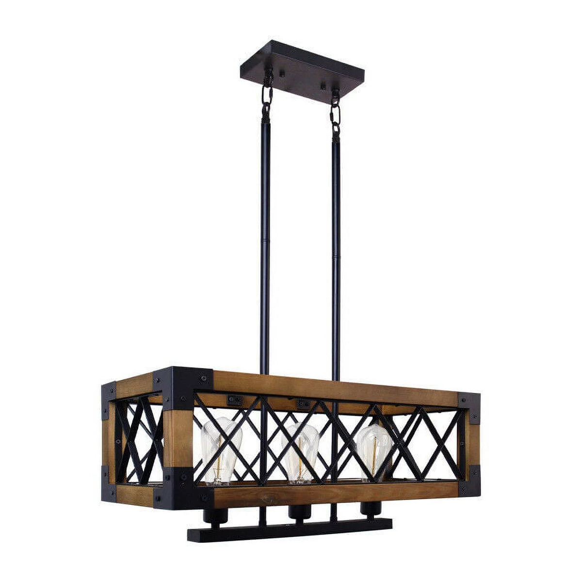 5-Lights Wooden Rectangle Pendant Light Fixture E62603