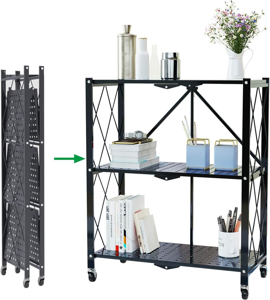 3-Tier Foldable Storage Shelves Black R7609