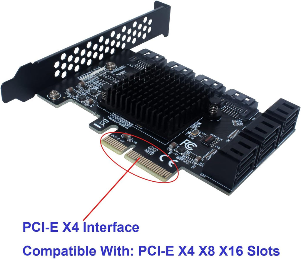 PCIe x4 to SATA 3.0 6Gbps Expansion Card with 10 SATA Cables and Low Profile Bracket T274