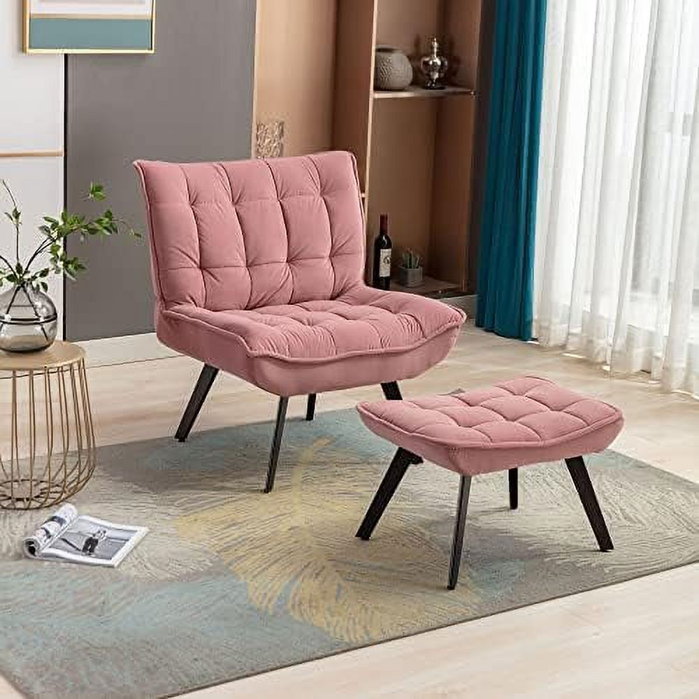 Pink Velvet Accent Chair with Ottoman C935