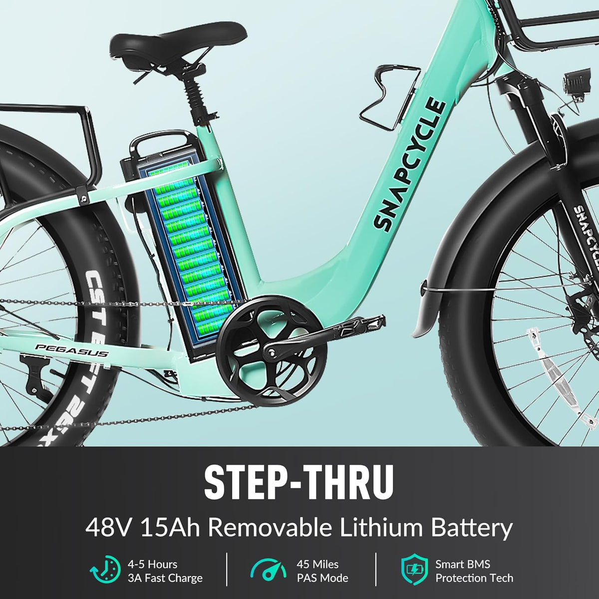 1000W Peak Motor 26" x 4.0 Fat Tire Step-Thru Ebike with 48V 15AH Removable Battery L74090