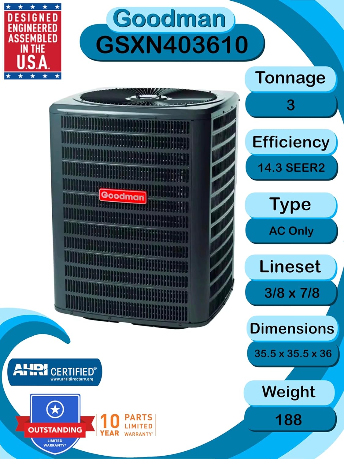 3 TON 14.3 SEER2 AC Unit with 96% AFUE 60k BTU Low NOx Two-Stage Gas Heater and Upflow Evaporator S9028