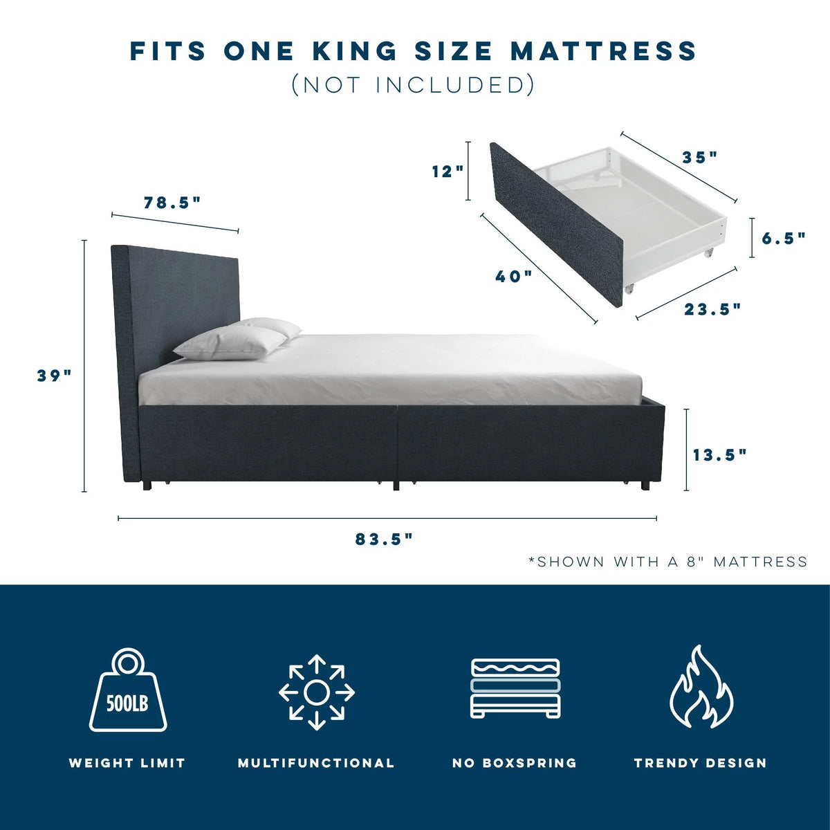 Dark Grey Linen Upholstered Storage Bed Frame B989046