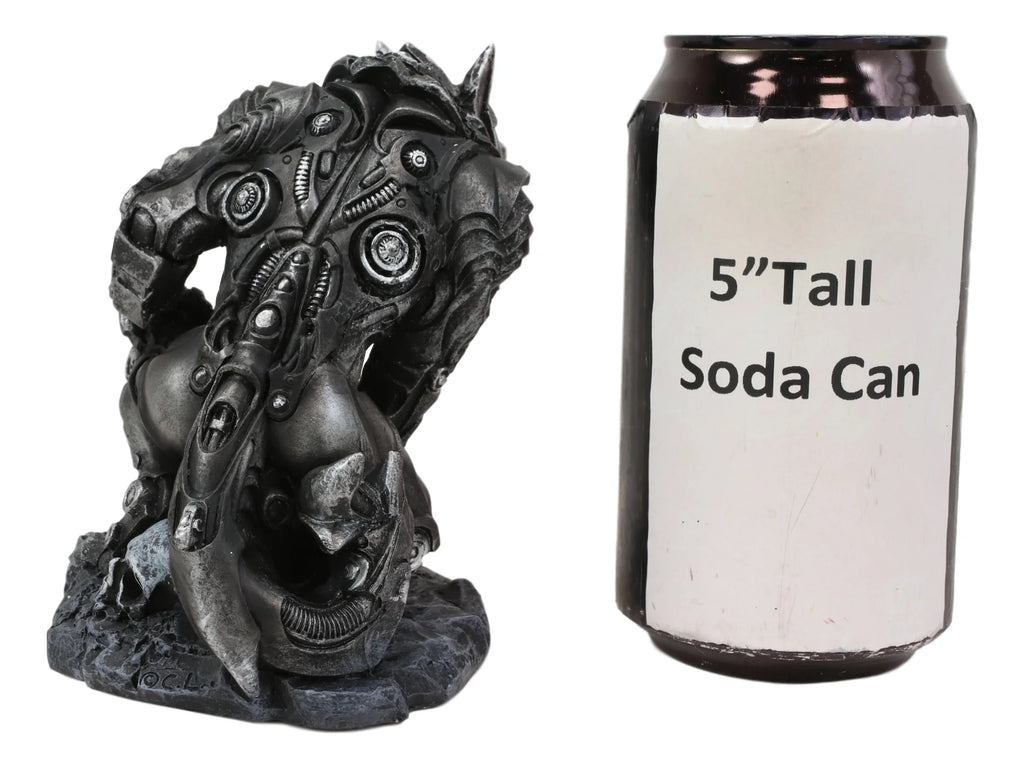 Steampunk Robotic Werewolf Crushing Skull Statue Figurine X948